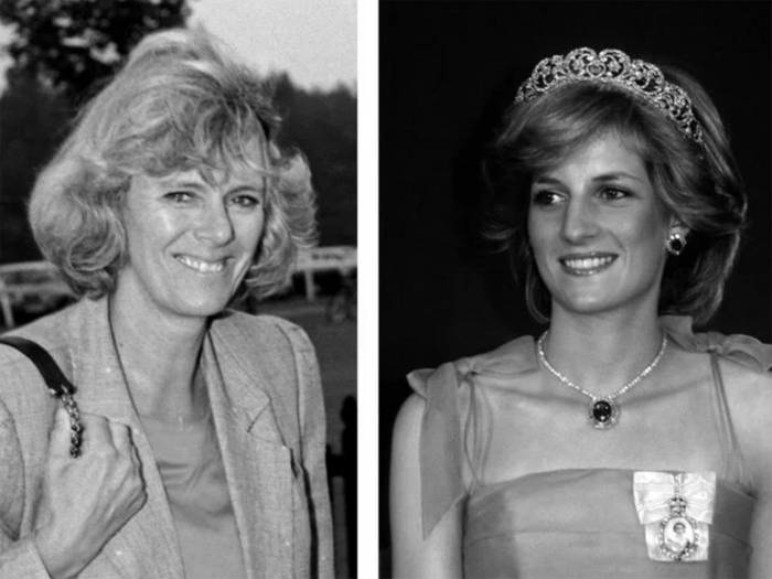 Camilla And Diana - Black and white side by side photographs of Camilla and Princess Diana