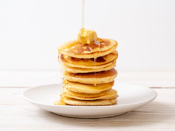 super fluffy pancakes - pancakes stack with butter and honey