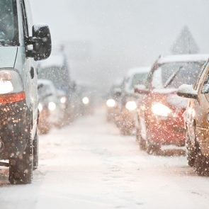 Winter driving mistakes - traffic jam in snow