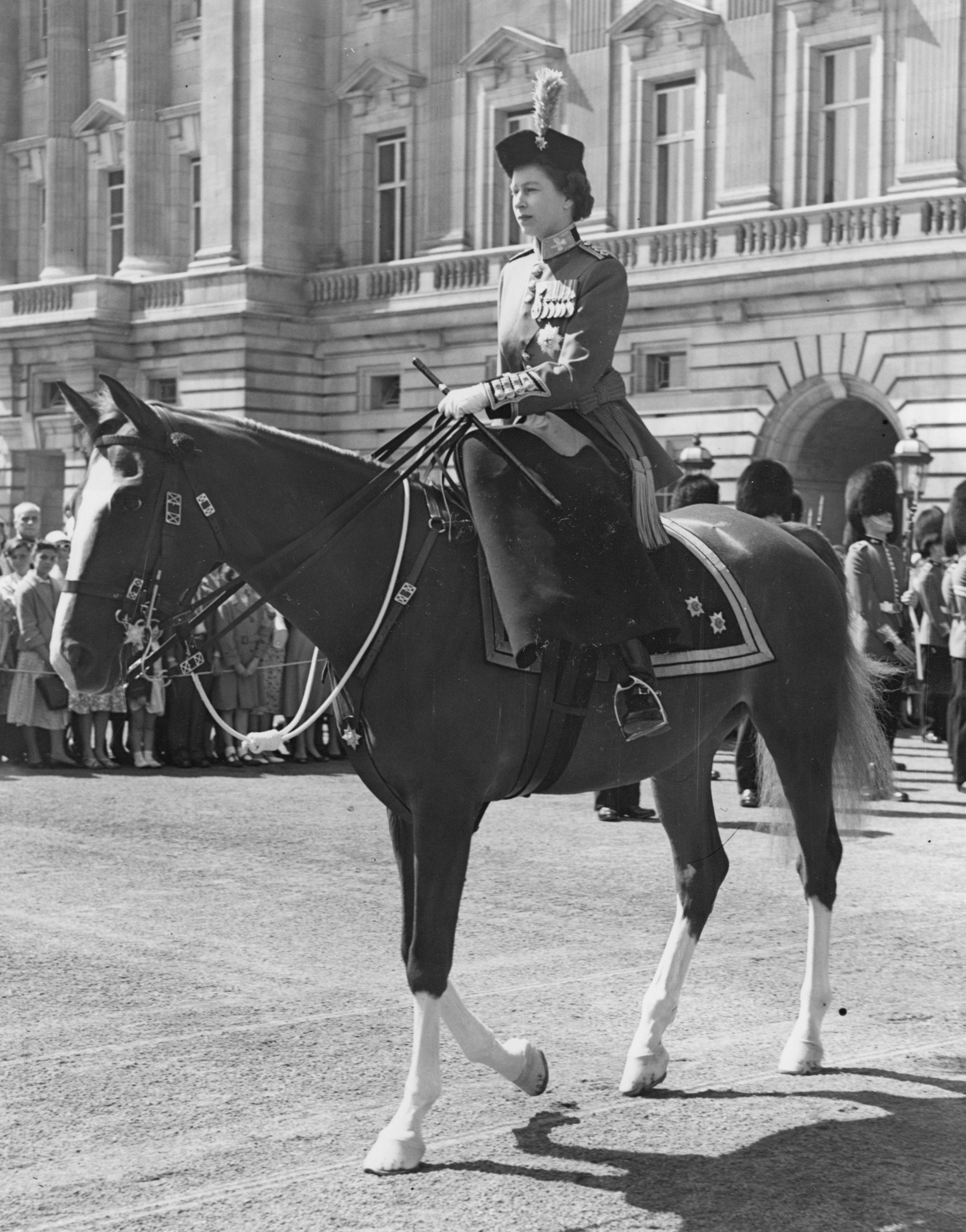 Trooping The Colour 1957. Queen Elizabeth II On Horseback.