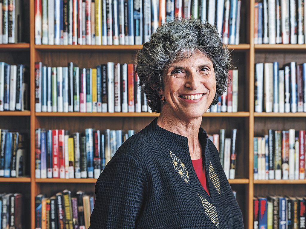 Portrait of Angela Saxe photographed at Tamworth public library in Ontario for Reader's Digest.