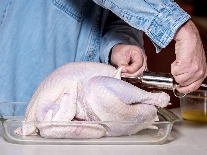 Demonstration of injecting a turkey