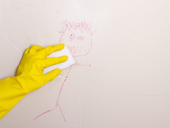 Never use a Magic Eraser to clean these things - Magic Eraser scrubbing drawing on wall