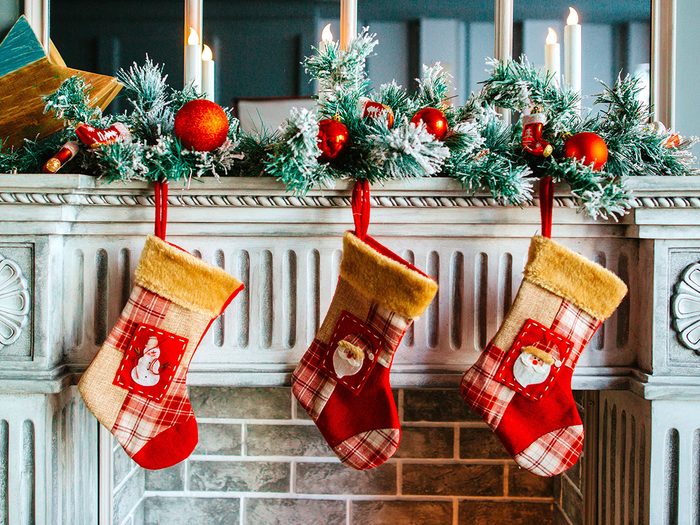 Origin of Christmas stockings - stocking on mantel
