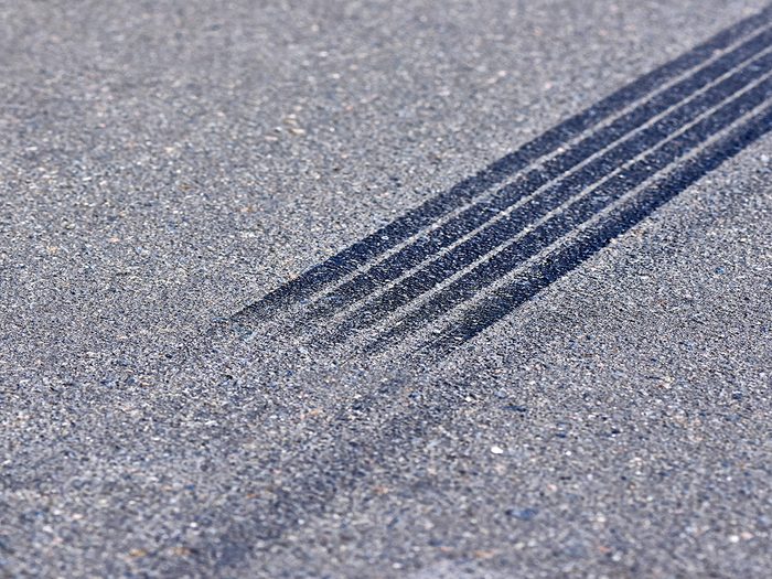 Skid marks on road