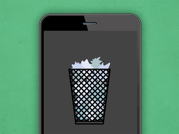 Illustration of wastepaper basket on phone screen