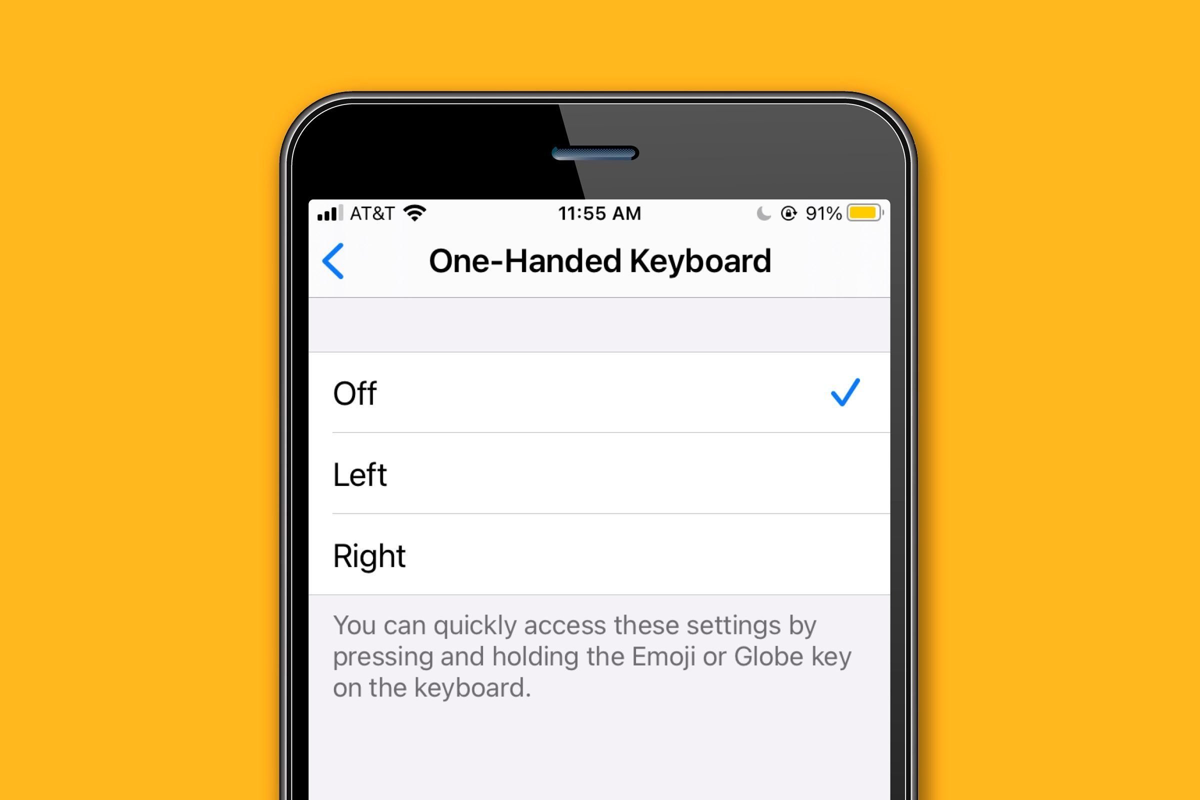 Access the one-handed keyboard