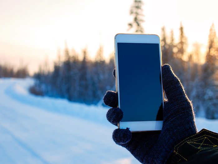 Dead smartphone in winter