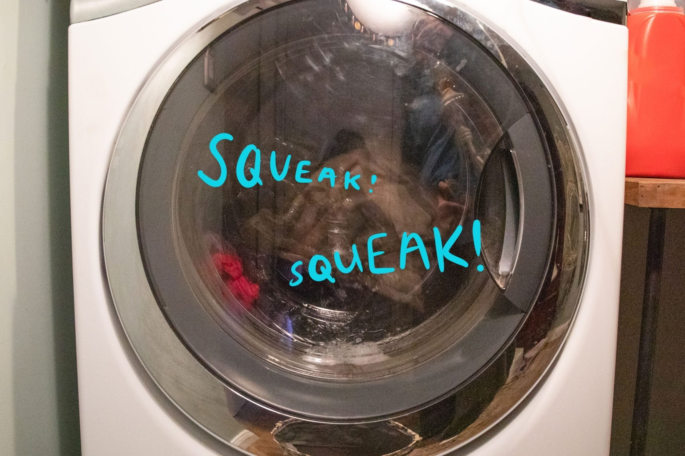 Squeak written on a washer