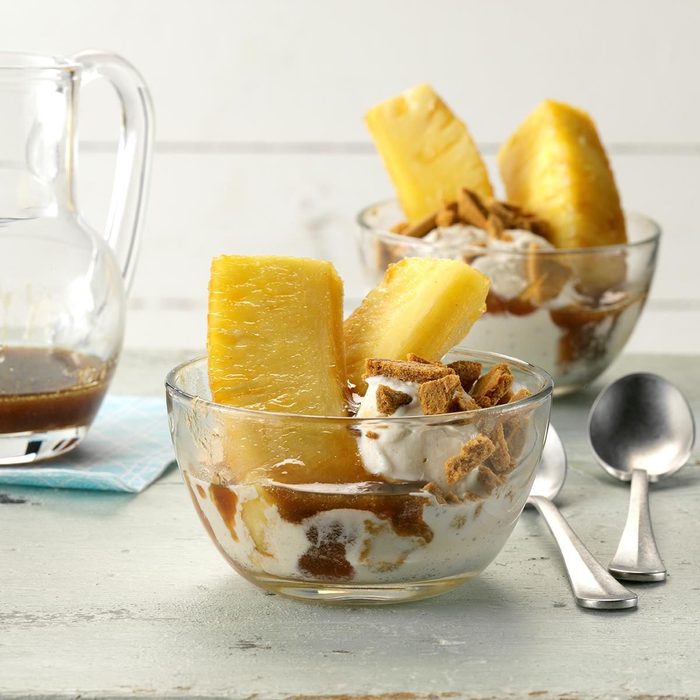 Tropical Desserts - Warm Pineapple Sundaes With Rum Sauce