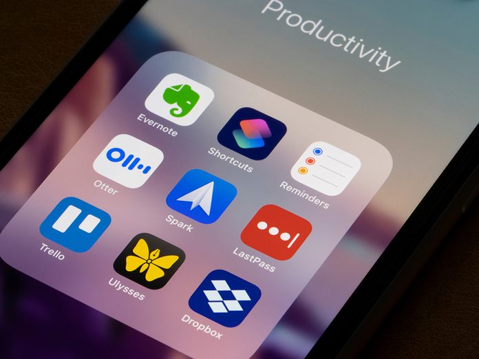 Assorted productivity apps are seen on an iPhone