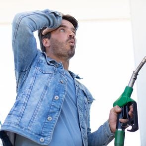 Expensive mistakes at the gas pump - shocked man