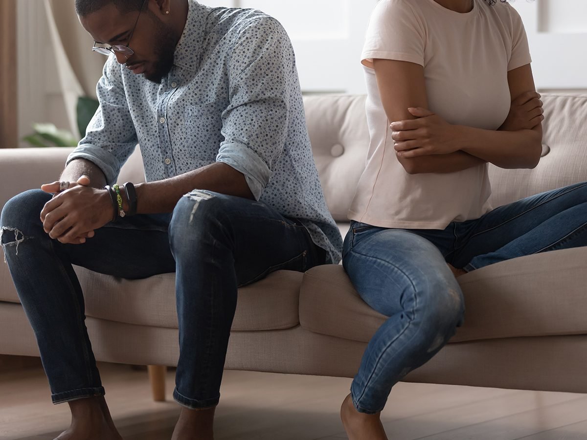 African spouses not talking after dispute feels anxious, people thinking over problems in relationships married couple on the verge of separation need counsellor for prevent divorce, break up concept