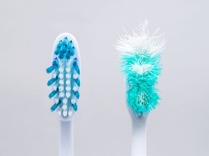 New toothbrush and old toothbrush
