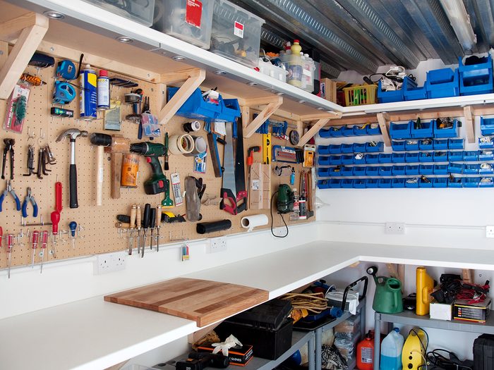Organized garage - tools on hooks