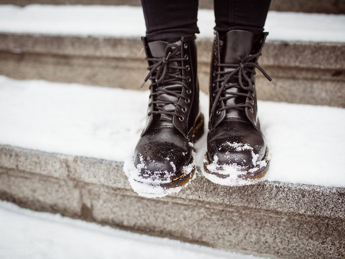 Snow covered winter boots