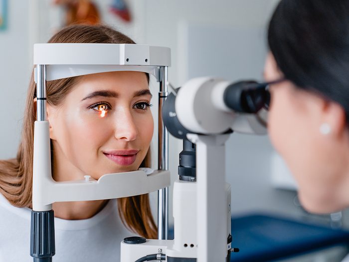 Woman having eyes tested