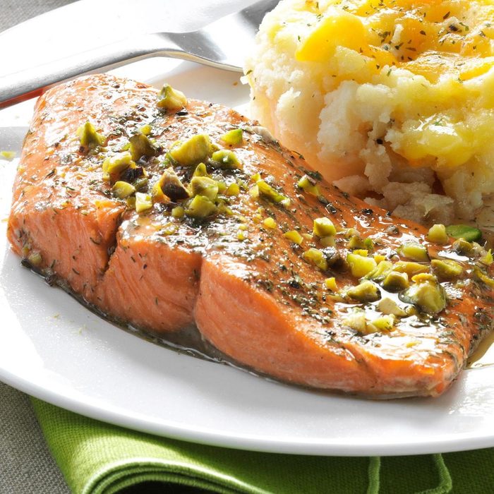 Pistachio Baked Salmon recipe - mediterranean meal plan