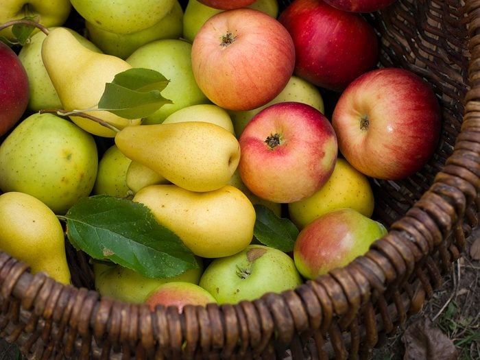 Apples and pears in a basket