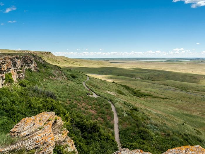 Historical landmarks Canada - Prairie at Head-Smashed-In Buffalo Jump world heritage site in Southern Alberta, Canada