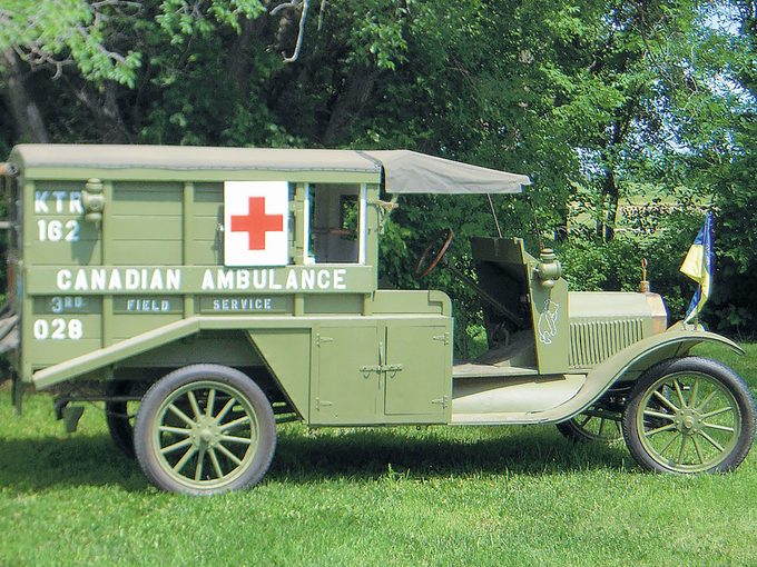 Model T Ambulance - Ambulance sideview with Ken's service number on display.