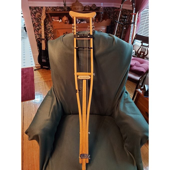 Crutch upcycled as musical instrument