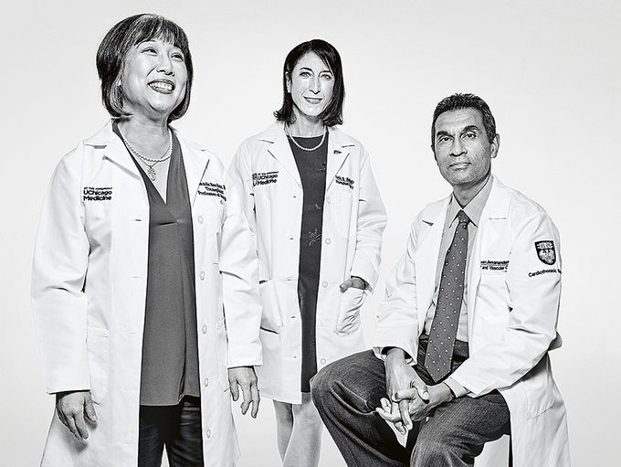 Daru and Sarah’s surgeons (from left): Yolanda Becker (kidney), Talia Baker (liver), and Valluvan Jeevanandam (heart)