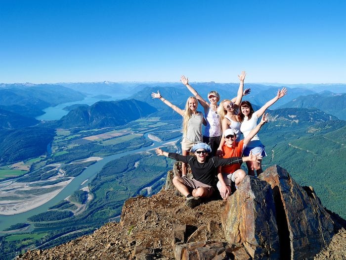 Hiking for beginners - group of influencers on top of Mount Cheam, BC