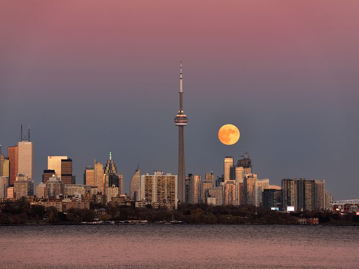 Strawberry moon - super moon over downtown Toronto