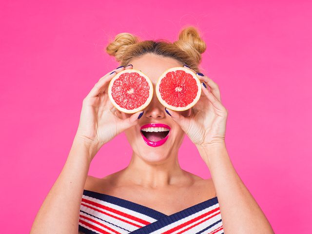 Funny food tweets - woman with silly grapefruit eyes