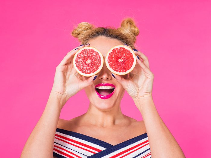 Funny food tweets - woman with silly grapefruit eyes