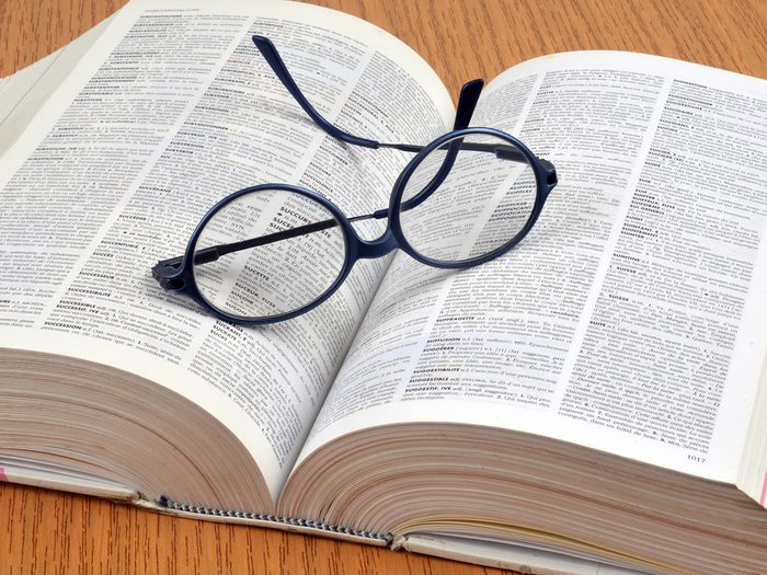 Thesaurus jokes - glasses on open book