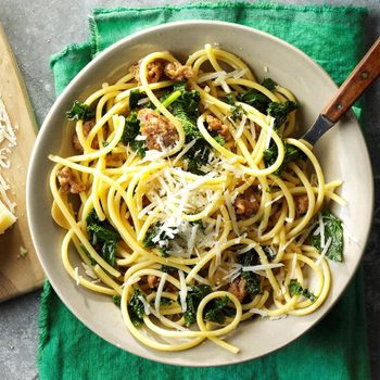 Summer Pasta Recipes - Bucatini With Sausage Kale Feature
