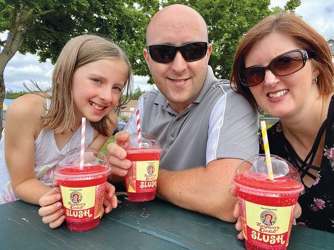 Family sipping Anne of Green Gables Raspberry Cordial Slush
