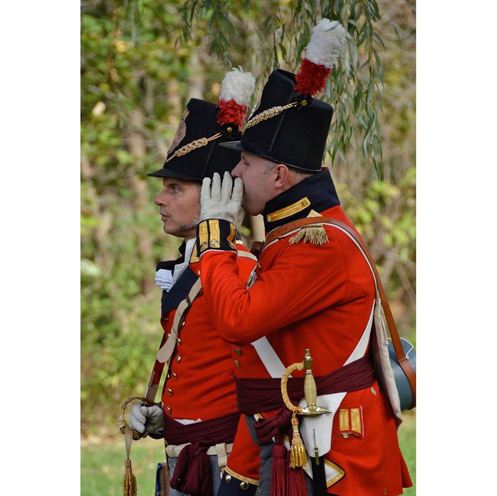 Candid photography - War of 1812 soldiers whispering
