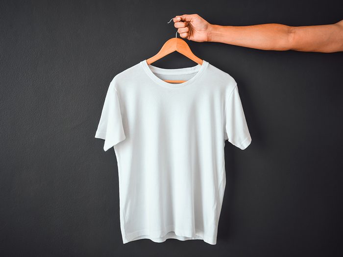 How to unshrink clothes - t-shirt on hanger