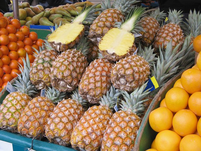 Pineapples at grocery store