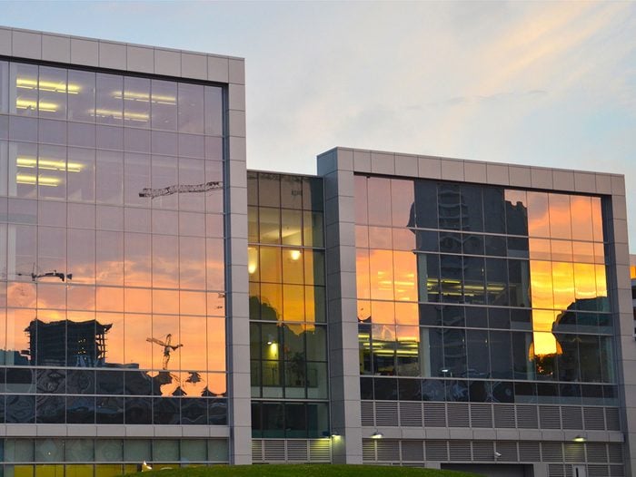 Sunset pictures - reflection in office buildings