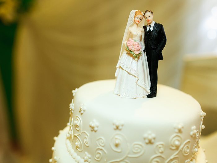 Bride and groom on wedding cake