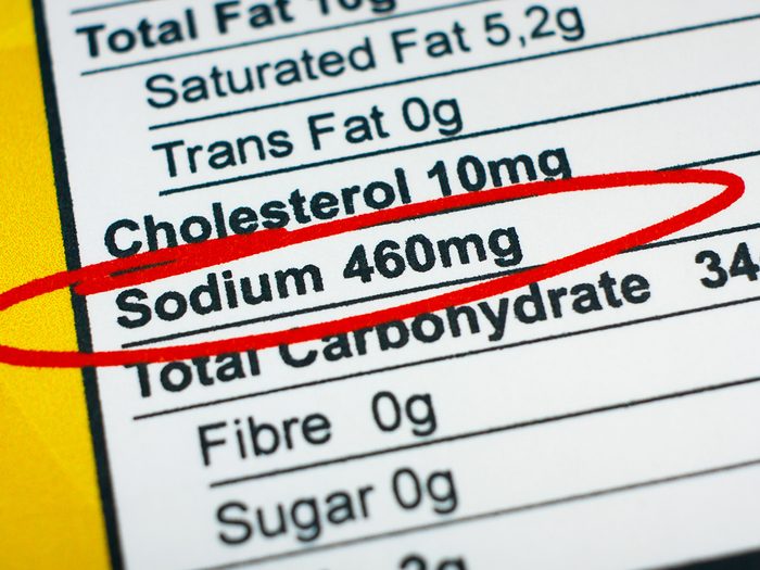 Too much salt - sodium line on nutrition facts label