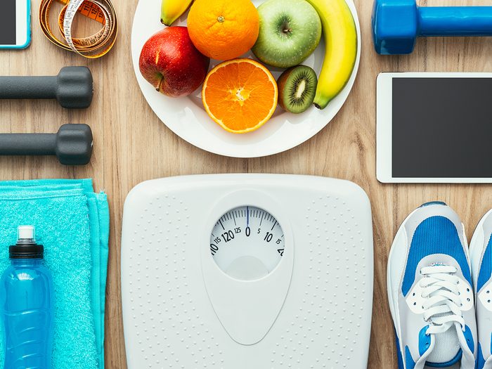Weight loss for diabetics - scale and workout gear