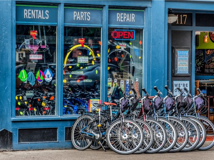 How to buy a bike - bicycles lined up outside shop