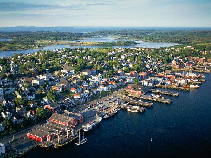 Aerial of old town of Lunenburg.