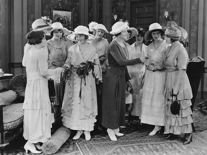 Women at party making introductions - vintage photo