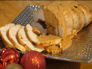 Roasted Turkey Stuffed with Mushrooms and Cranberries