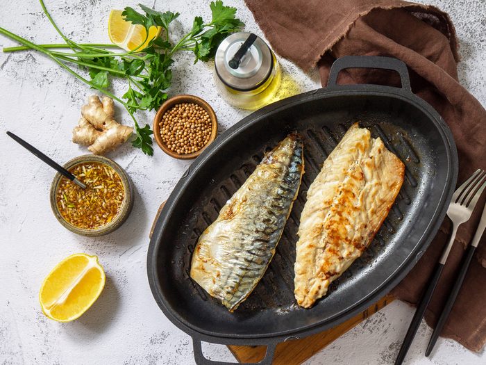 Healthiest fish - mackerel in a pan