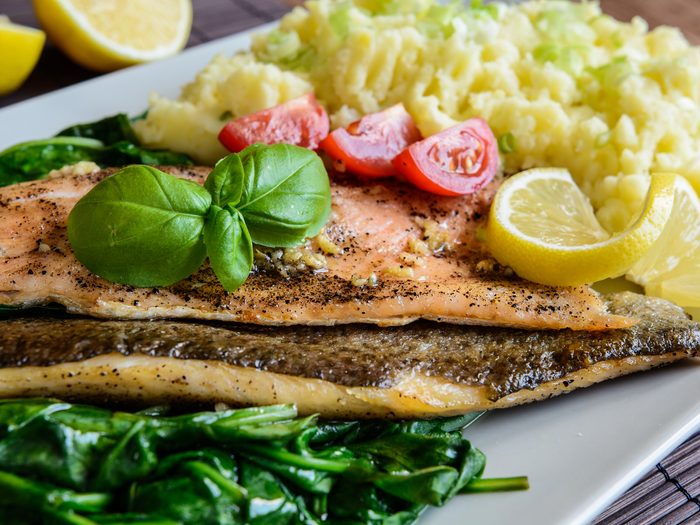 Healthiest fish - a plate of rainbow trout