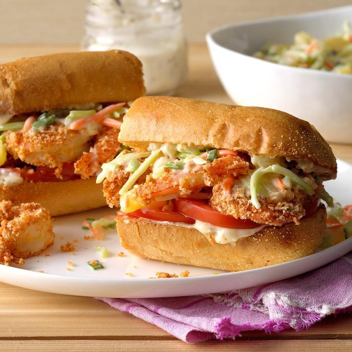 easy ways to upgrade your sandwich - Shrimp Poboys With Pineapple Slaw Feature