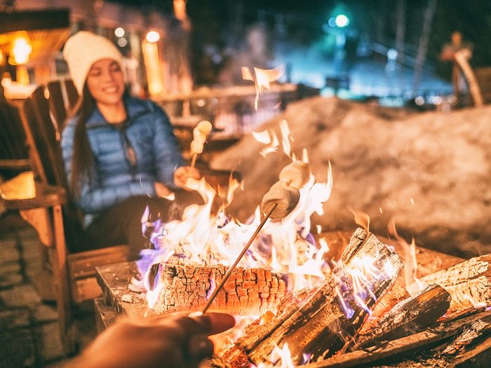Canada winter resorts getaways - roasting marshmallows in winter