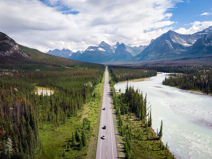 Alberta vacations - Icefields Parkway aerial shot